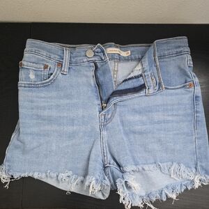 Levi's Light Blue Frayed Jean Shorts